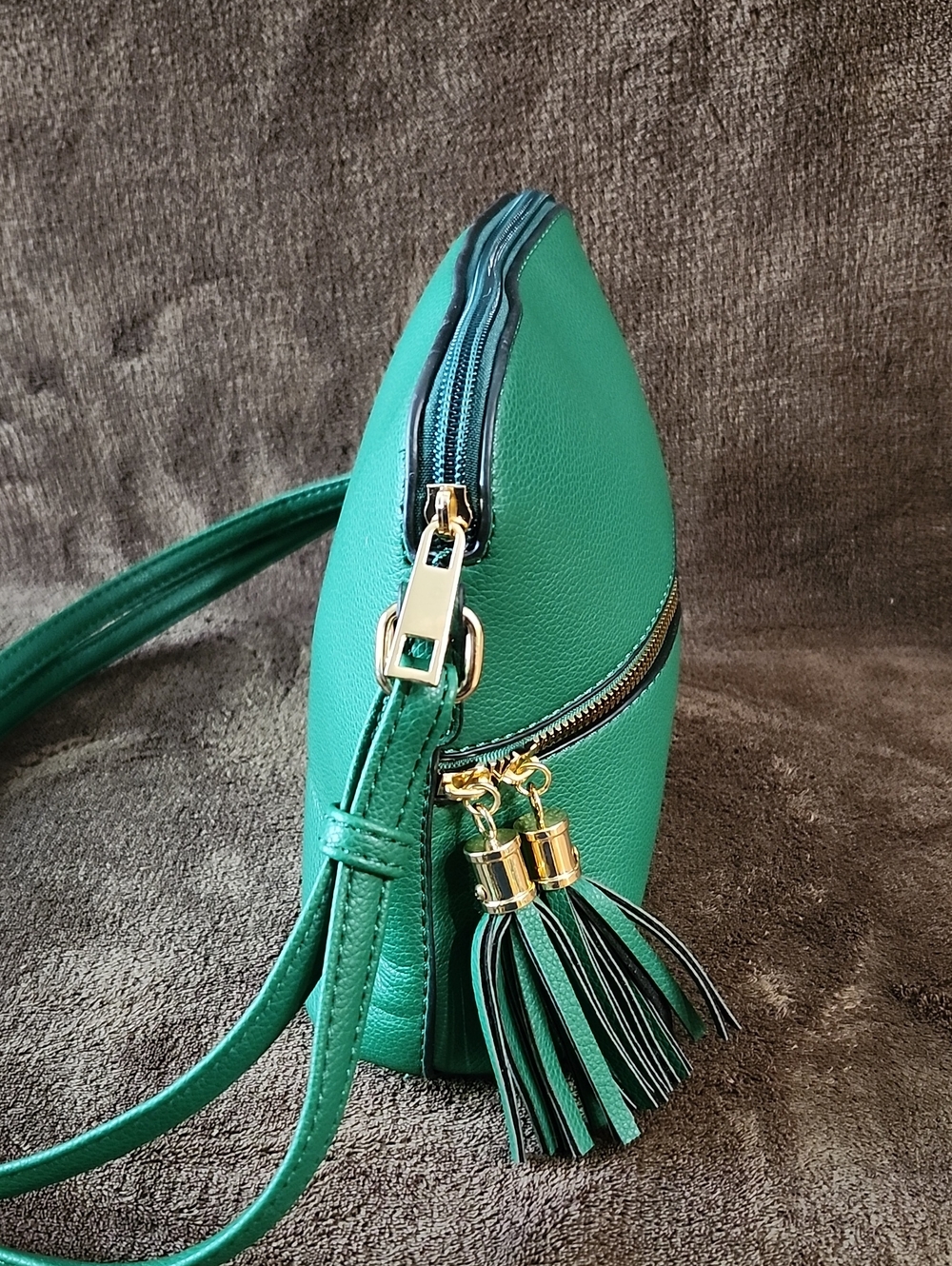 Green Faux  Leather Crossbody Bag with Tassel Accent - Picture 5 of 7